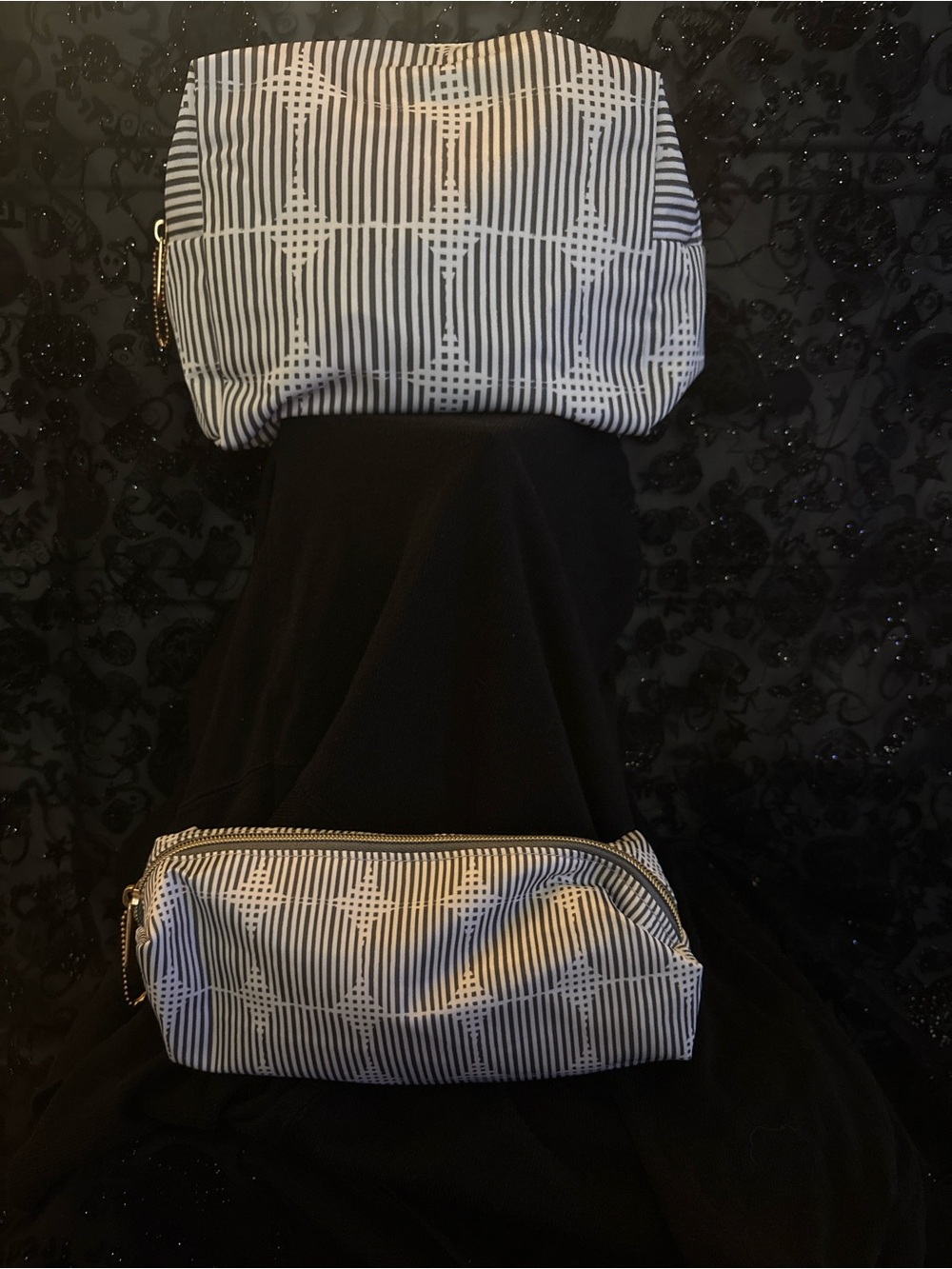 Sonia Kashuk Black & White Striped Cosmetic Pouch Duo